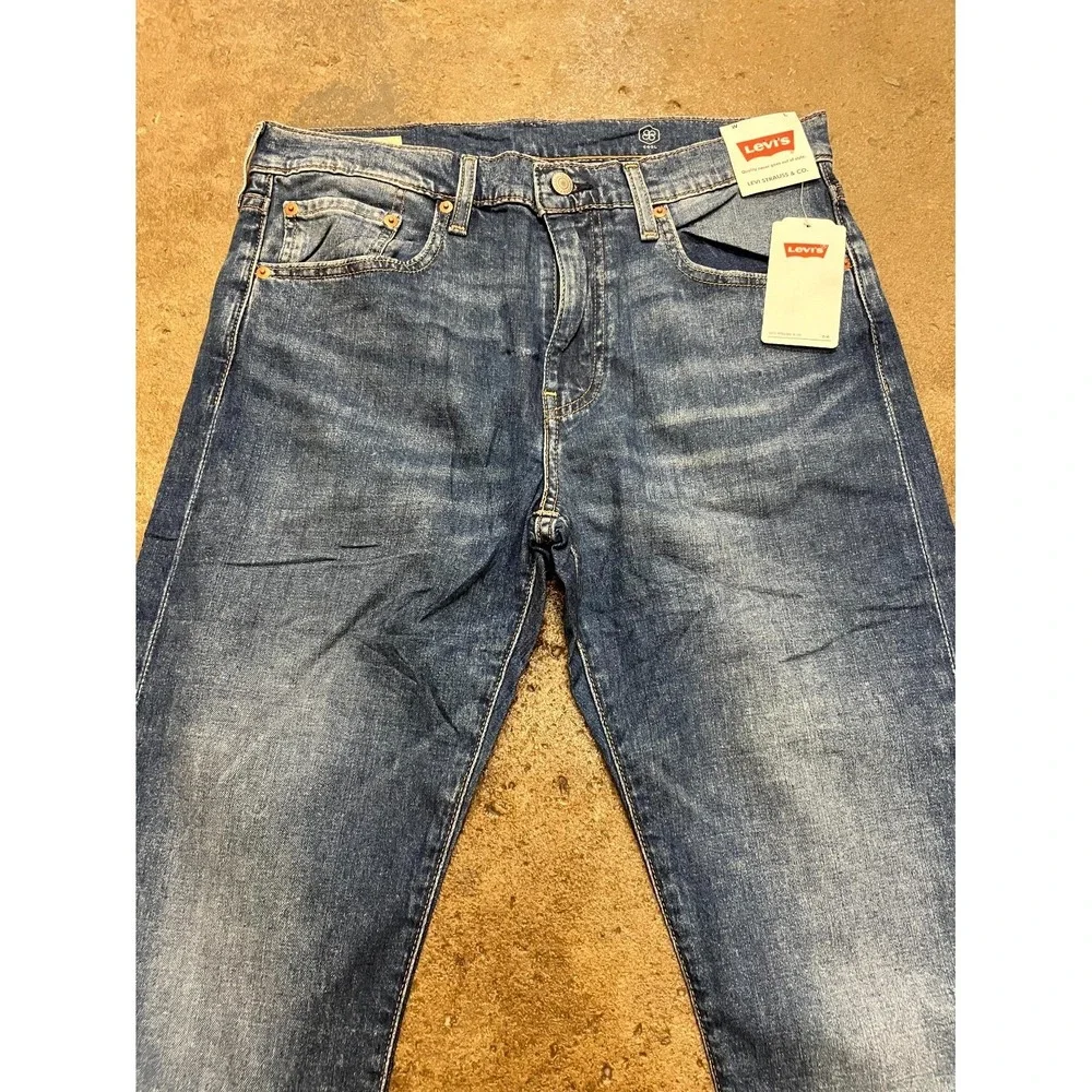 Levi's 502 Straight Jeans Mens‎ 32x32 Blue Whiskering Denim Logo Cotton Stretch